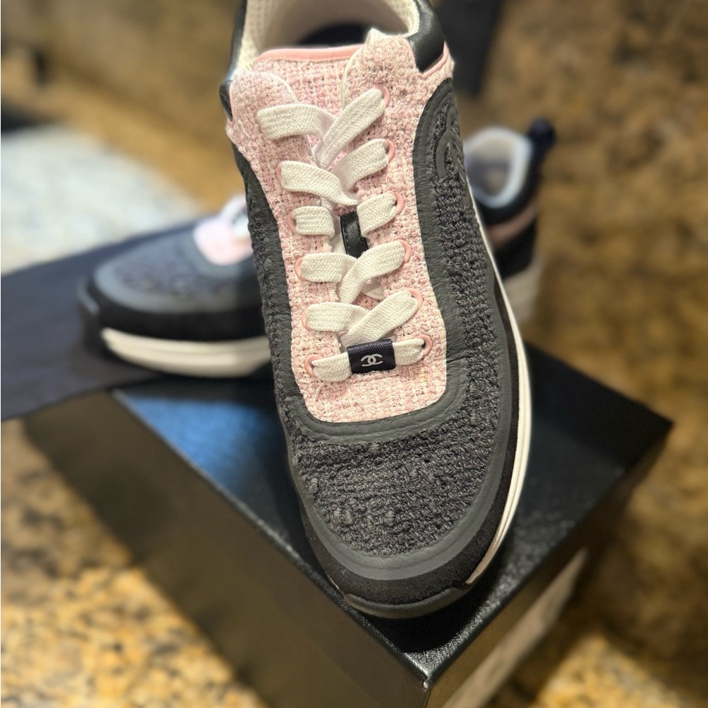 CHANEL Pink and Gray Sporty Athletic Shoes NIB Eu 39